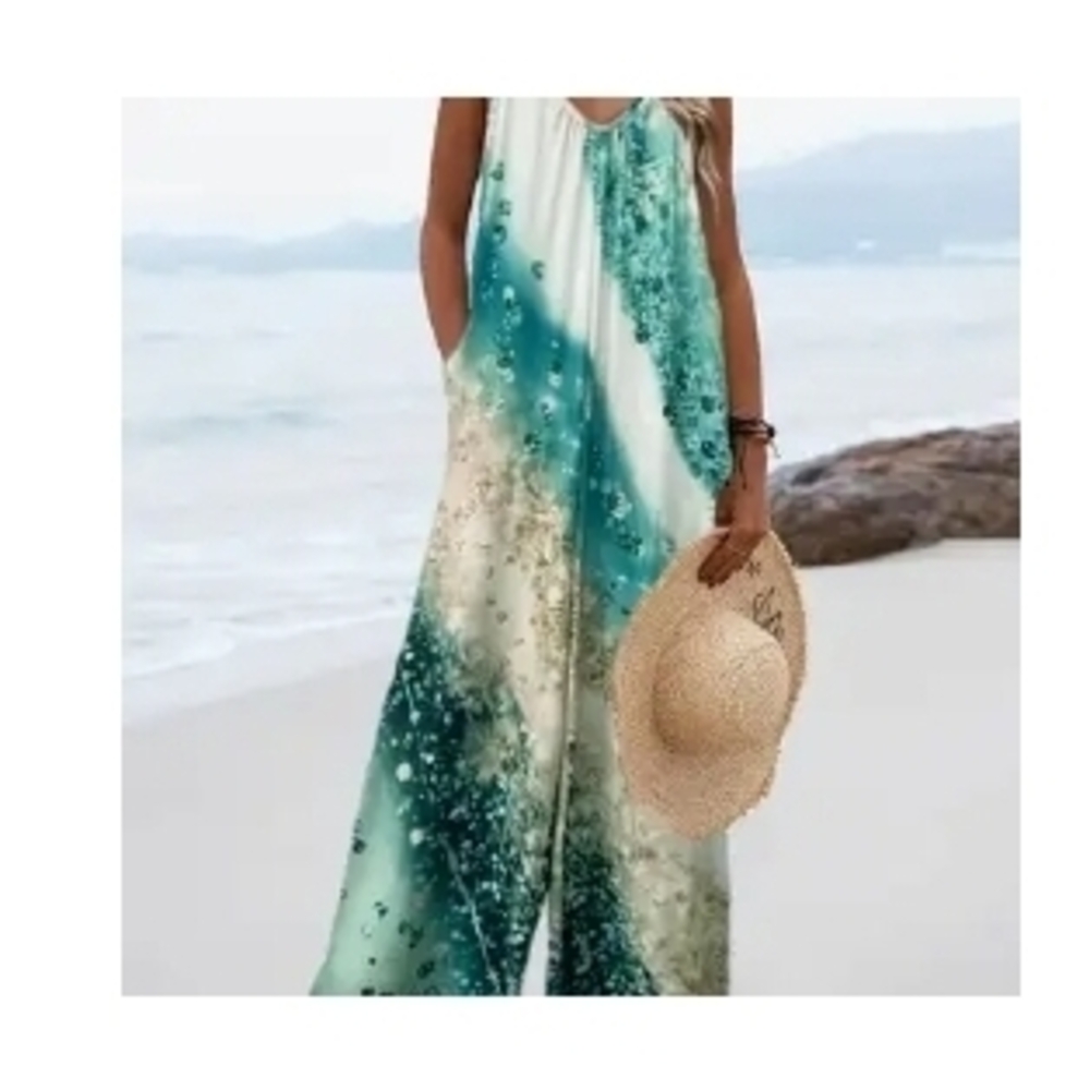 Elegant Teal and White Jumpsuit
